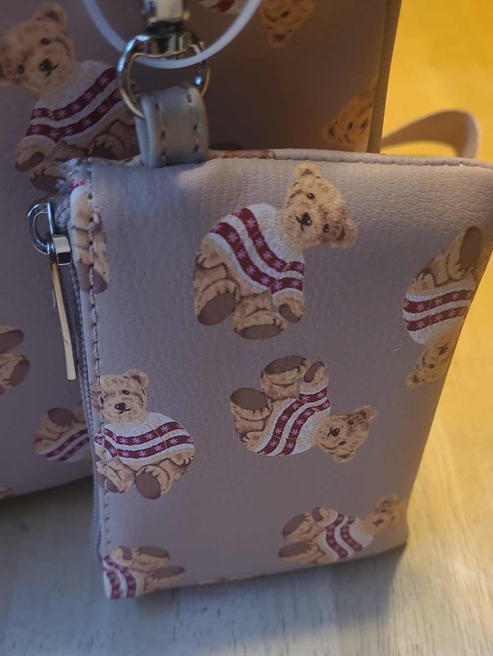 Madden Girl Mauve Teddy Print Khaki Mini Backpack with Coin Pouch - Picture 2 of 9